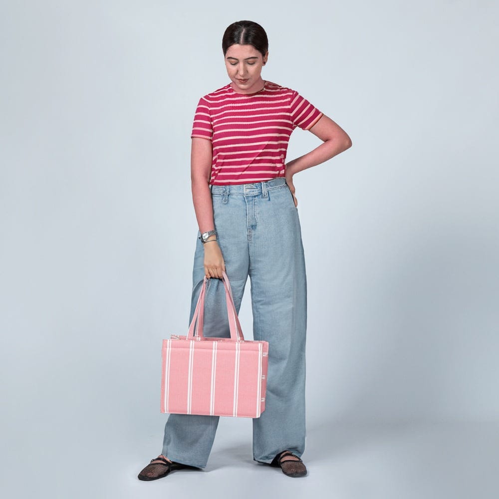 Classic canvas striped tote bag