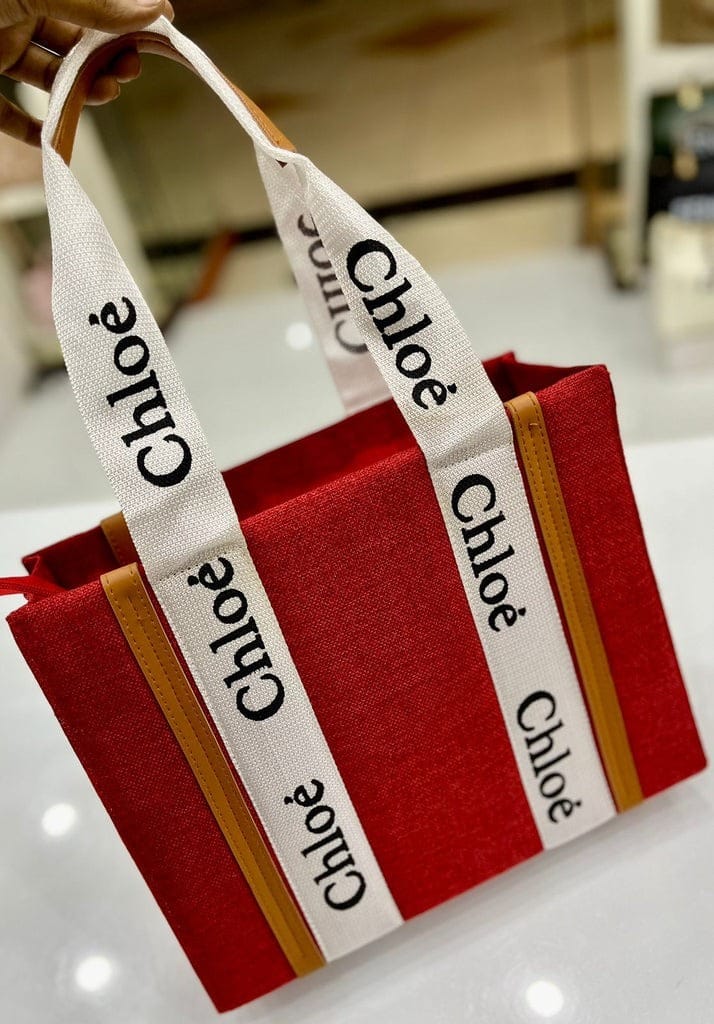 Chloé Red Canvas Tote Bag – Elegant & Stylish