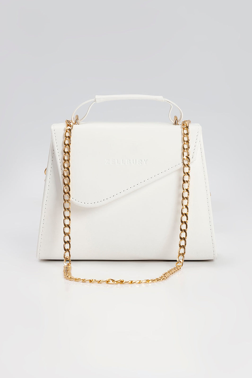 ✨ Elegant White Leather Handbag with Gold Chain Strap ✨