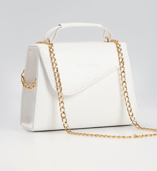 ✨ Elegant White Leather Handbag with Gold Chain Strap ✨