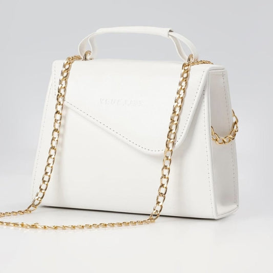 ✨ Elegant White Leather Handbag with Gold Chain Strap ✨